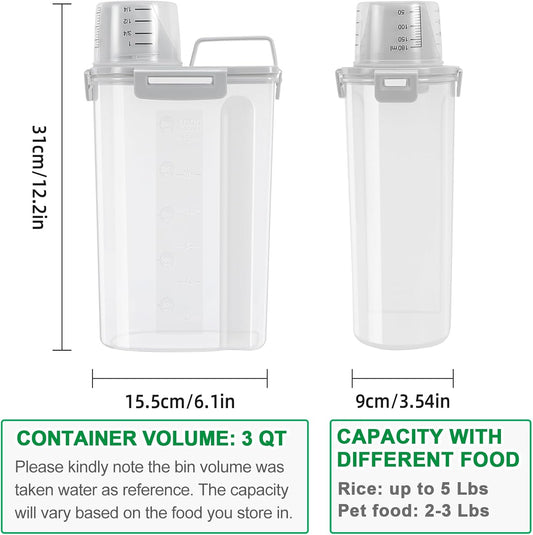 TBMax Rice Container 2 Pack 5 Lbs, Small Pet Dog Cat Food Container Dispenser, Kitchen Cereal Storage Container with Cup, Perfect for Daily Use, Travel, and Portion Control