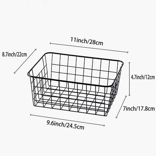 LeleCAT Wire Baskets with Handles, Wire Storage Organizer Baskets, Household Refrigerator for Cabinets, Pantry, Closets, Bedrooms - Set of 4(Black)
