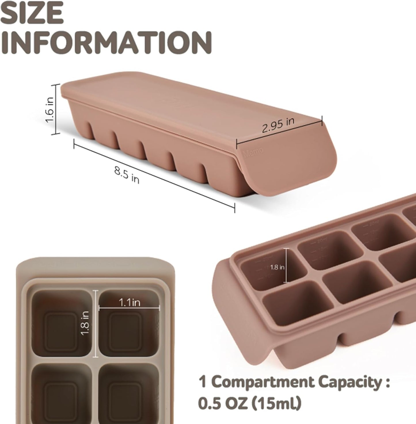 Silicone Freezer Trays with Lid,2ea 0.7oz 12 Cube-Leak Proof Silicone Freezer molds for Homemade Baby Food Breastmilk, Purees, Vegetables, Fruit, Baby Food Jars Ice Tray with Lid BPA Free Beige