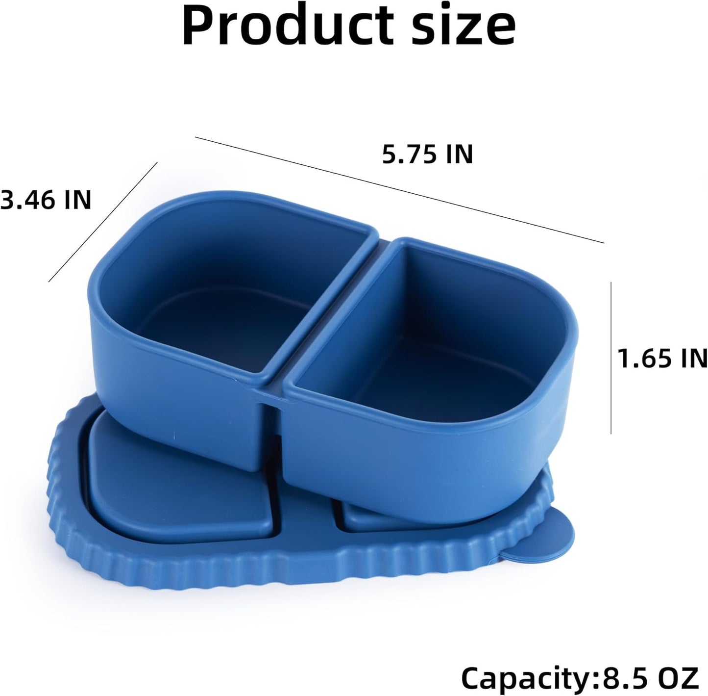 MACTANO 8.5 OZ Silicone Snack Container, 4 Sets Double Compartment Reusable Snack Box with Lids for Sauce