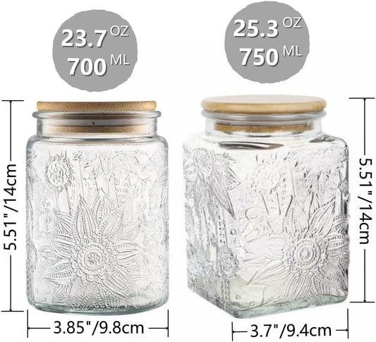 Vintage Glass Jar, 25.3oz/23.7oz Food Storage Containers, Glass Jars with Lids, Decorative Jar for Home Kitchen Coffee, Tea, Candy, Sugar Jar