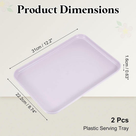 uxcell 2Pcs Plastic Serving Trays, 12.2 x 8.7 Inch Rectangle Food Trays Serving Cafeteria for Kitchen Restaurant Coffee Fruit Burger Lunch Dessert, Light Purple