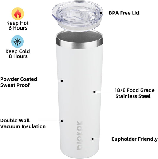 BJPKPK 20 oz Skinny Tumbler with Lid 2 Pack Slim Insulated Travel Coffee Cup Stainless Steel Thermal Mug,Black,White