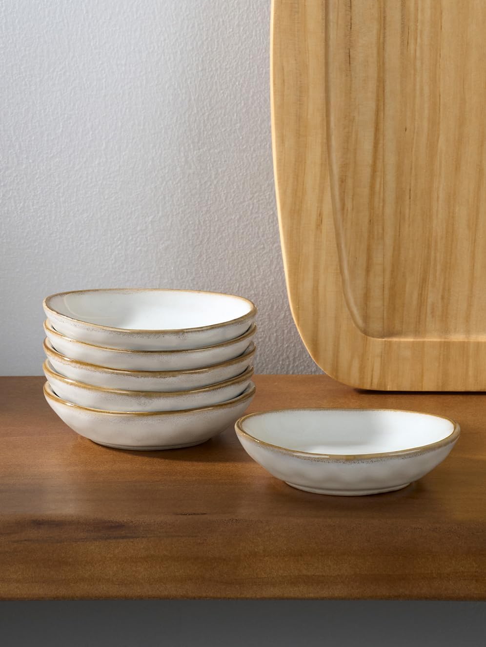 famiware Ocean Soy Sauce Dishes of 6, Oval Dipping Sauce Cups/Bowls/Dishes for Kitchen, 2.1oz Ceramic Small Bowls for Side Dish, Appetizers, Snacks, and Sushi, Reactive Glaze, Cappuccino White