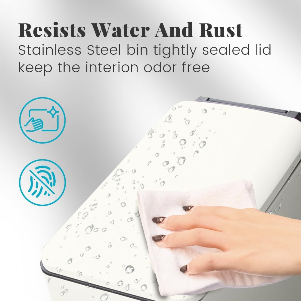 30L/8 Gallon White Foot Pedal Trash Can with Soft Close Lid, Stainless Steel Trash Can with Removal Inner Bucket, Step Trash Bin for Bathroom,Kitchen,Office (White)