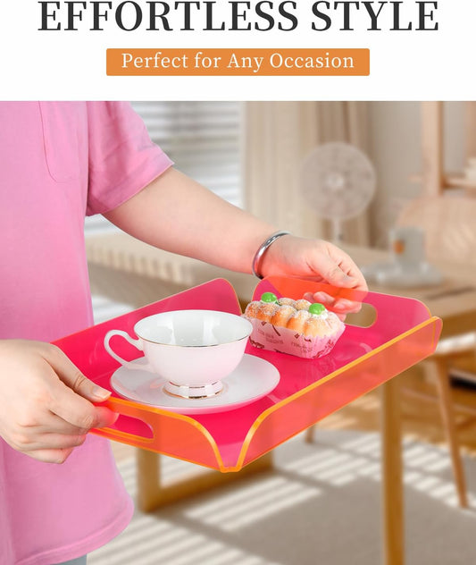 Neon Pink Acrylic Tray 15x10.2 Inches - Bold and Bright Serving Tray for Kitchen, Parties, and Home Organization - Durable and Stylish