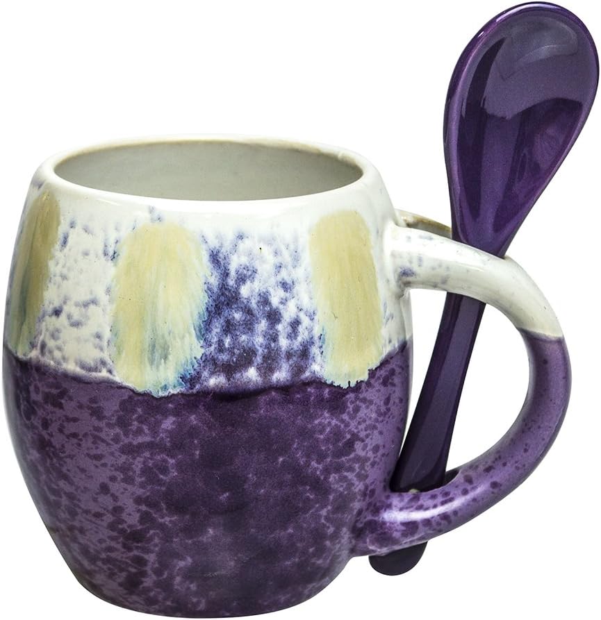 Mug with Spoon - Ceramic Glazed Set of 4, 5 oz, Beautiful Coffee Cups, Dishwasher and Microwave Safe, Mini Espresso Cups, Unique Expresso Mugs with Handle