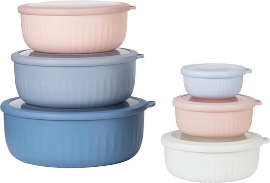 COOK WITH COLOR Prep Bowls with Lids- Wide and Deep Nesting Plastic Small Mixing Bowl Set with Lids, 12 Piece Set - Wide Bowls, Blue/Pink