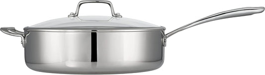 Tramontina Tri-Ply Clad Stainless Steel 6-Quart Saute Pan with Glass Lid, Induction-Ready Cooking Pan, Dishwasher-Safe, NSF-Certified