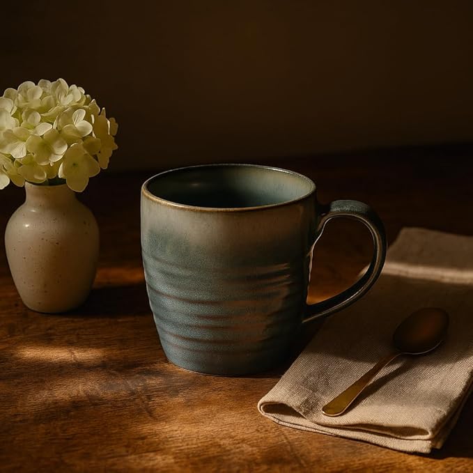 14 oz Coffee Mugs Set of 4, Ceramic Coffee Mugs with Handle – Reactive Glaze Stoneware Coffee Mug Set for Tea, Latte, Cappuccino, Cocoa, Hot Chocolate – Microwave & Dishwasher Safe - Blue