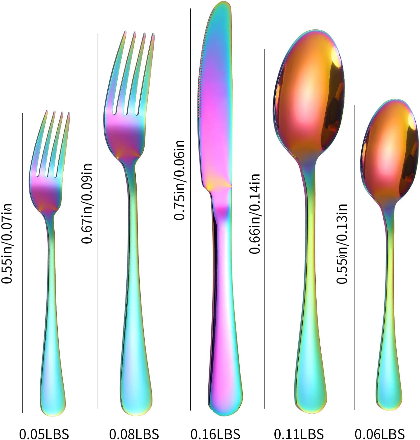 Rainbow Silverware Set for 12 Colored Flatware 60 Pieces Stainless Steel Cutlery Colorful Spoon Fork Knife Kitchen Utensils Restaurant Festival Parties Everyday Use