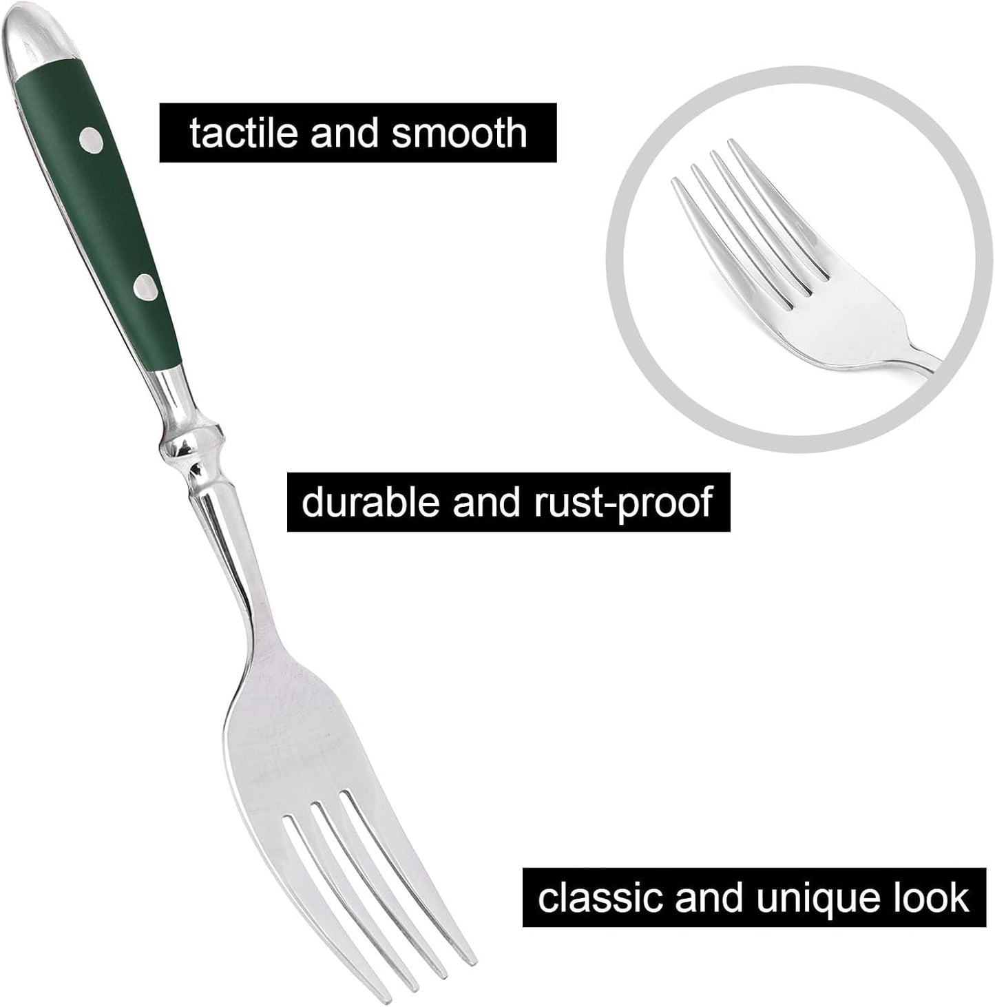 Silverware Set For 8 with Two Rivets, Vintage 40-Piece Everyday Flatware Set with Green Bakelite Handle, Stainless Steel Cutlery Set, Dishwasher Safe, Knives Spoons and Forks Set