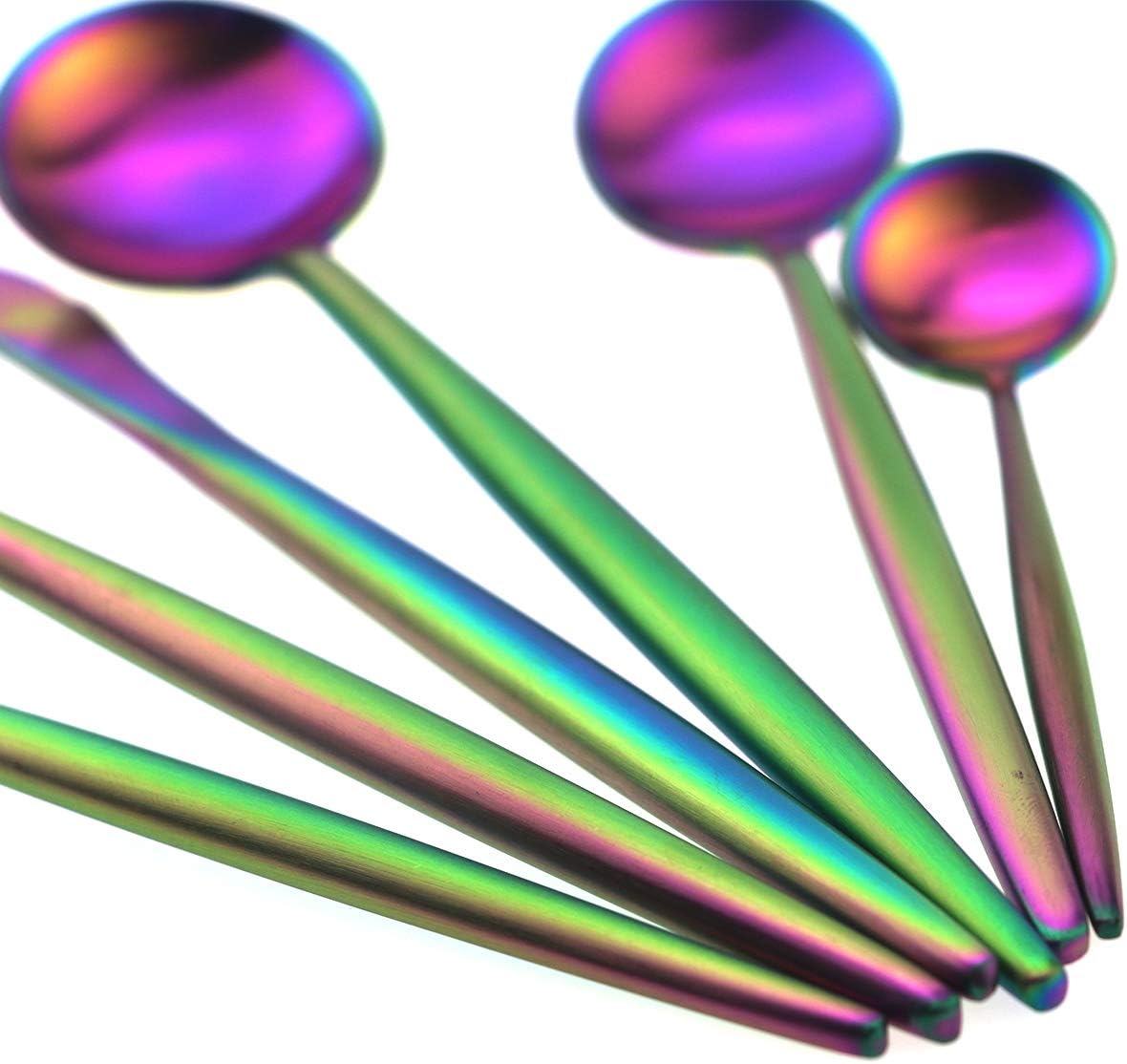 Gugrida 20 Pieces Matte Flatware Set, 18/10 Stainless Steel Cutlery Sets Including Knife Fork Spoon w/Drinking Straw, Silverware Sets Service for 4 (20-Piece, Matte Rainbow)