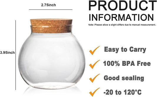 Set of 2 round glass jars with cork lid – 17oz wedding candy jar kitchen Storage jar, perfect for tea, biscuits, cereals, flour, beans, spices, coffee beans etc (2PCS)