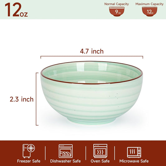 KitchenTour Dessert Bowls Set of 6, 12 OZ Ceramic Cereal Bowls for Kitchen, 4.7 Inch Small Bowls for Snack, Fruit, Ice Cream - Microwave & Dishwasher Safe, Assorted Warm Colors