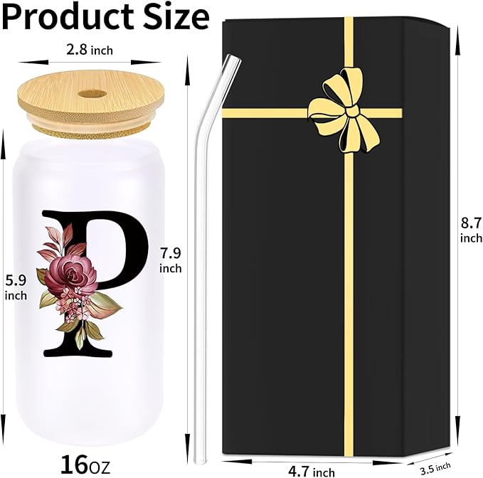 Monogrammed Glass Drinking Cup With Lid Straw Women Teacher Coworker Assistant Principal Christmas Gift Paraprofessional Administrative Professional It Hr Admin Day French Nursing Spanish Swim Latin,P