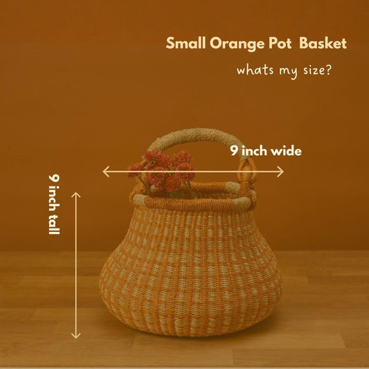 Small Orange Pot Decorative Basket for Living Room, Shelf Basket, Home Decor, Fruit Bowl, Kitchen Countertop Storage, Harvesting, Wicker, Woven