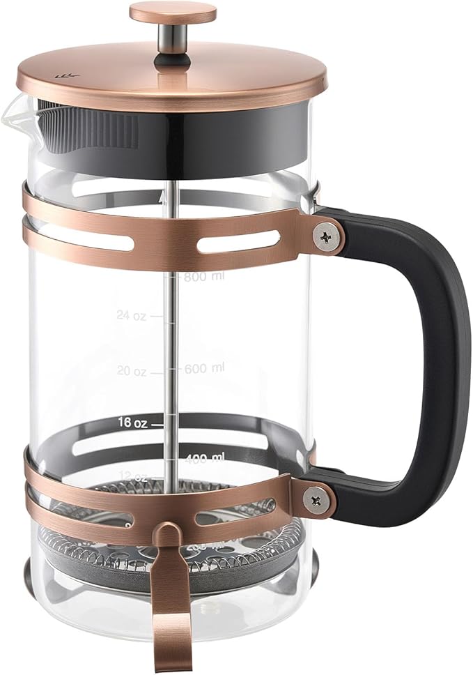 VEVOR French Press Coffee Maker, 34 Ounce 1 Liter Borosilicate Glass Coffee Press Tea Maker with Stainless Steel Filter, Large Glass French Presses Cold Brew for Camping Travel Home Kitchen, Copper