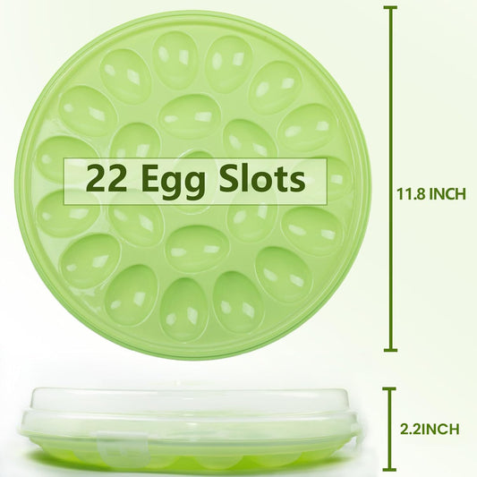 HANSGO Deviled Egg Containers with Lid, Deviled Egg Platter Carrier Holder Trays with 22 Slots for Holiday Party and Home Kitchen, Green