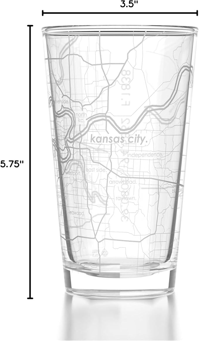 Well Told Engraved Kansas City Missouri Map Pint Glass, Etched Beer Gift (16 oz, Clear) City Map Pint, Custom City Glassware, Gifts For Beer Lovers