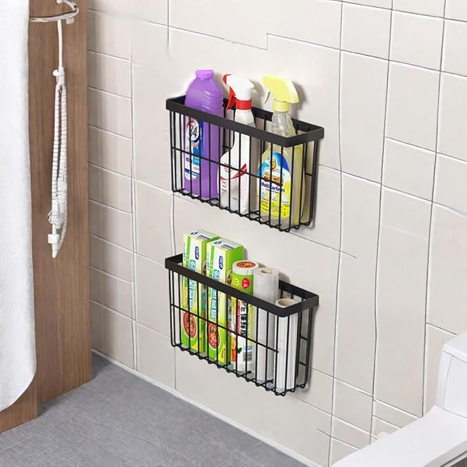 2 Piece Kitchen Cabinet Door Storage Box,Self Adhesive Wall Mounted Storage Boxes,Wardrobe/Bathroom/Refrigerator Small Items Organizer Storage Box (Black3)