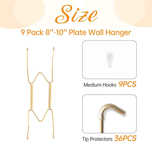 Bilillo 9 Pack Plate Hangers for The Wall, Suitable for 8-10 inch Art Plate, Stainless Steel Invisible Heavy Duty Wire Plate Holder with Wall Hooks, Plate Hangers for Displaying Plates, Platter, Dish