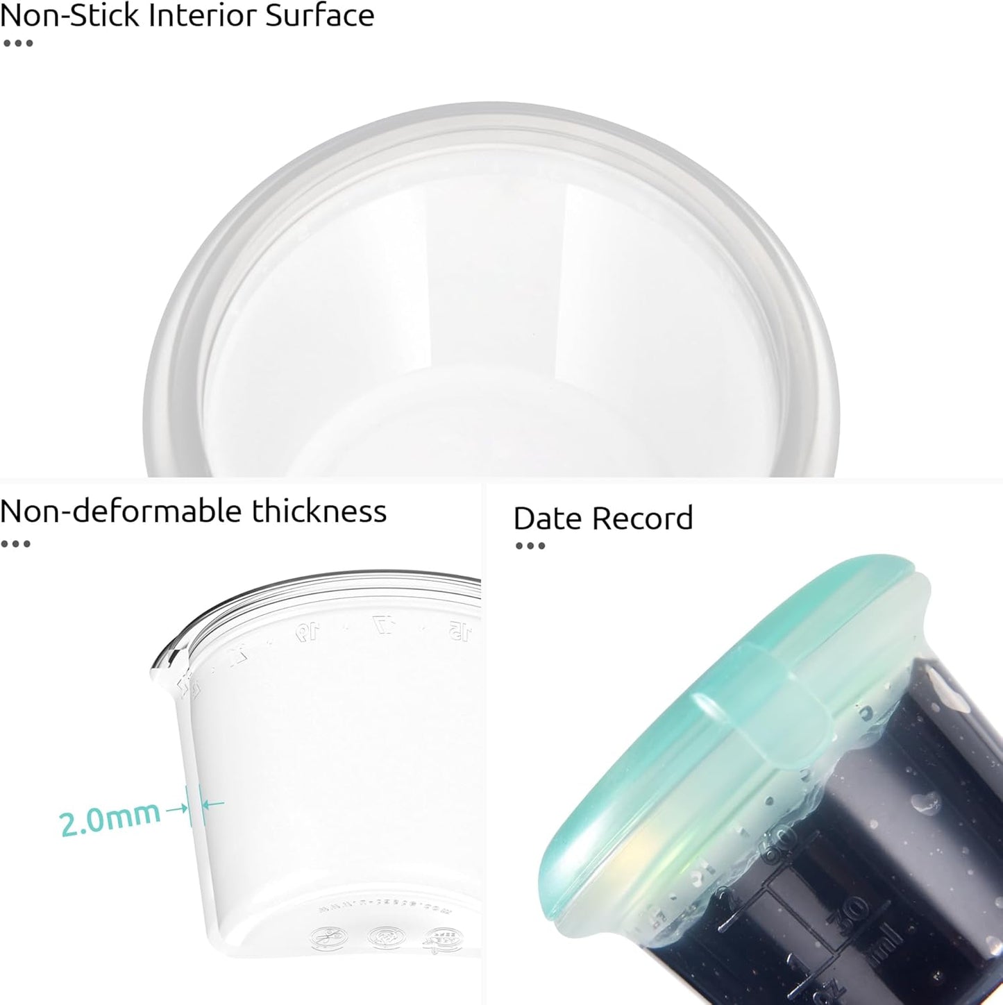 U-Taste 2oz×2 Silicone Food Containers Set: Mini Kitchen Storage with Airtight Lid, Freezer & Microwave Safe, Dip Box with Date Marking Circle, Clear Stackable for Nut, Sauce, Condiment (Aqua Sky)
