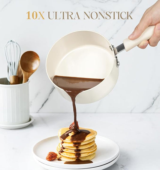 MICHELANGELO Nonstick Sauce Pan Sets, Ceramic Saucepan with Lid, Multipurpose Pot with Lid, Non-Toxic Saucepans, 1QT & 2QT & 3QT, White