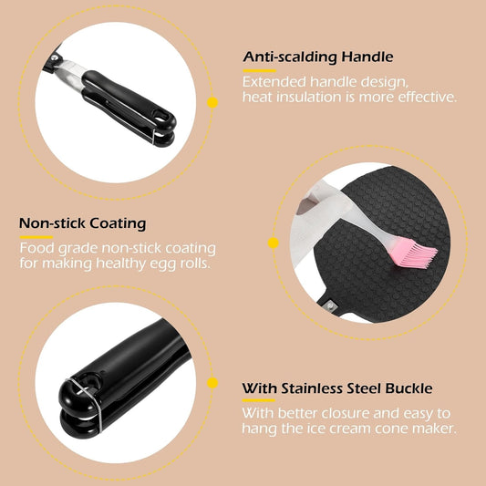 Dyna-Living Waffle Cone Maker Non-stick Ice Cream Cone Maker 8.66 inches Ice Cream Waffle Cone Maker Aluminum Egg Roll Mold Waffle Bowl Machine for Making Crispy Egg Rolls