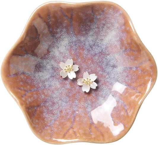 2PCS Lotus Leaf Shape Ring Holder Dish, Small Key Bowl, Ceramic Trinket Tray Jewelry Dish Organizing Necklace Earrings for Mom Friend Sister, All Jewelries Are NOT Included. White+Purple.