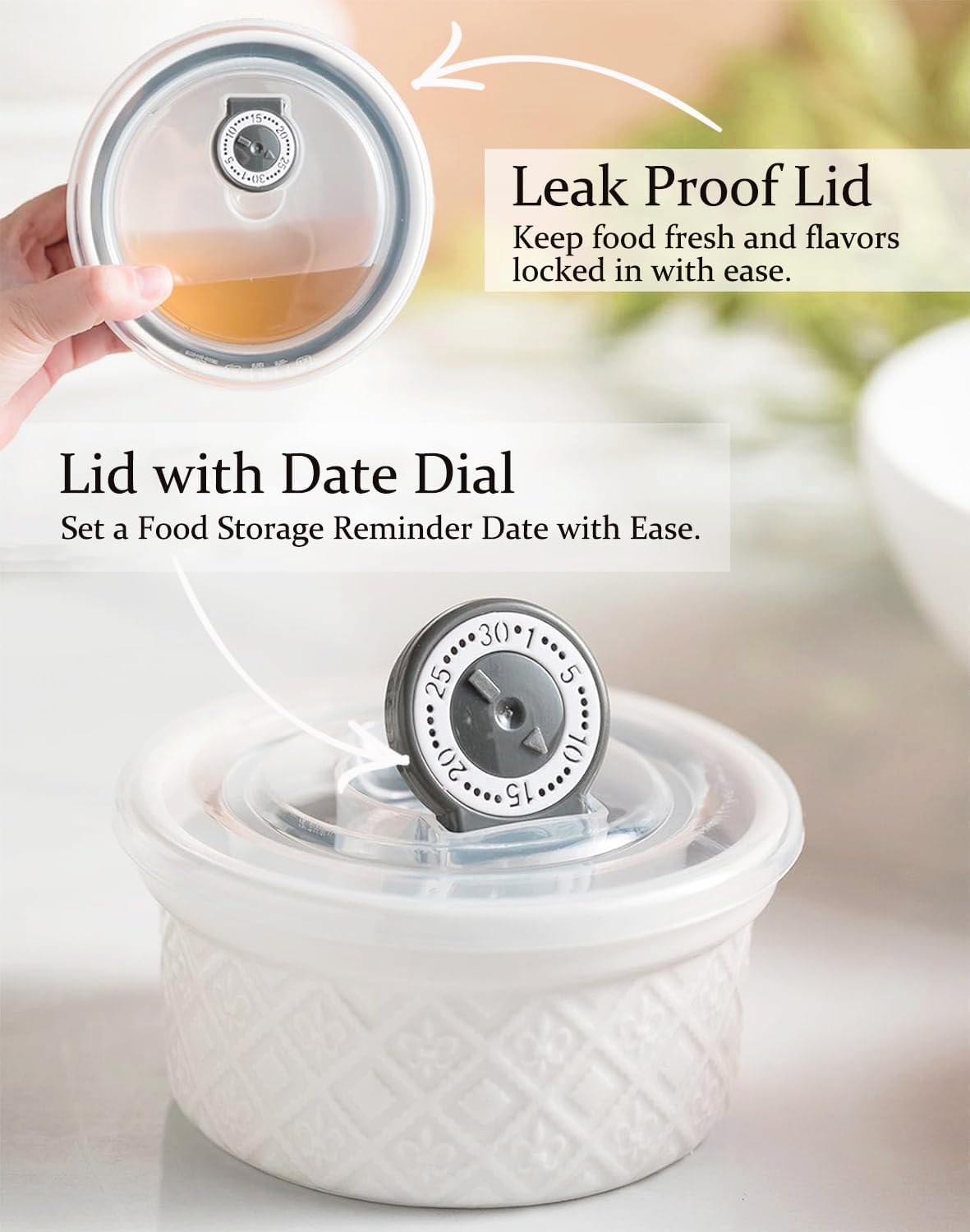 Airtight Food Storage Containers with Lids Mixing Bowls Set, Ceramic Serving Bowls with Lids Set of 4, 12/16/28/40 oz Stackable Nesting Salad Bowls for Cooking, Baking, Ramen - Beige