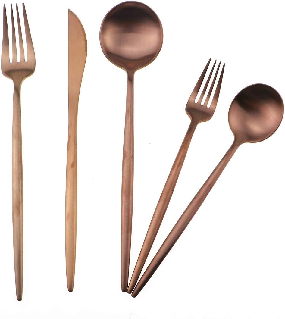 Gugrida 20-Piece 18/10 Stainless Steel Flatware Silverware, Luxury Dinnerware Set Travel Cutlery Tableware Include Knife Fork Spoon Service for 4,Healthy & Eco-Friendly Dishwasher Safe (Rose Gold)