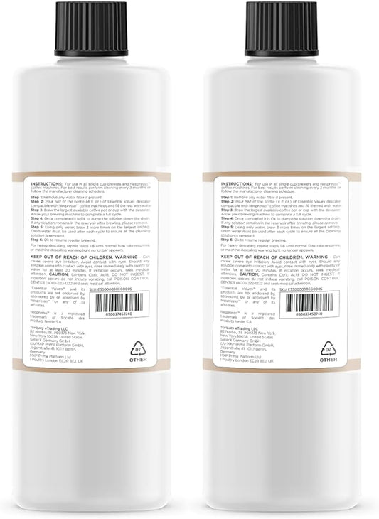Essential Values Descaling Solution Compatible with Nespresso - Coffee Descaler - Coffee Maker Cleaner - Kettle, Espresso Machine Cleaning - 12 Month Supply 2-Pack