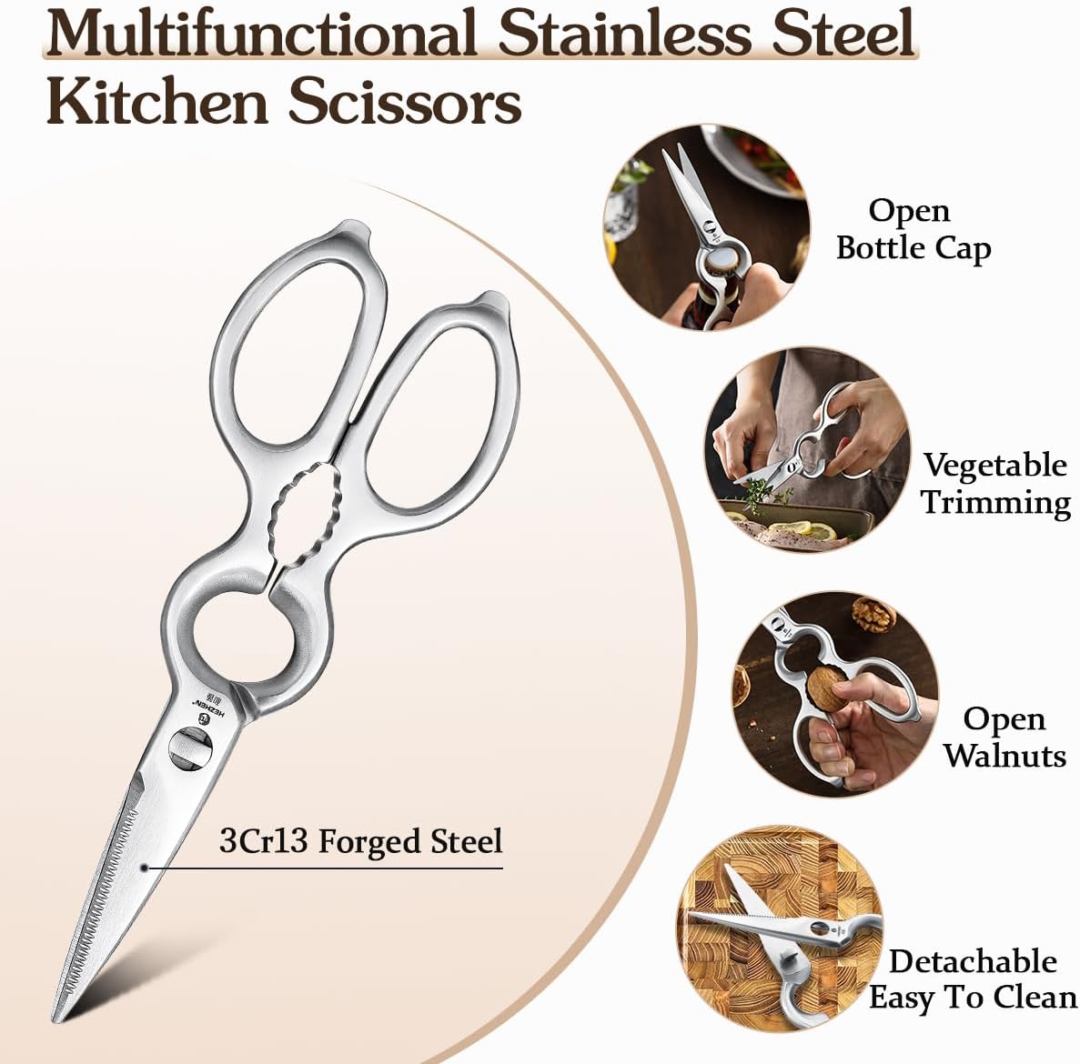 HEZHEN 7PCS Kitchen Knives Set - Professional Forging Damascus High Carbon Steel Chef Knife, Santoku, Bread, Utility, Fruit Knives & Multifunctional Kitchen Scissors - 6Slot Black Walnut Block