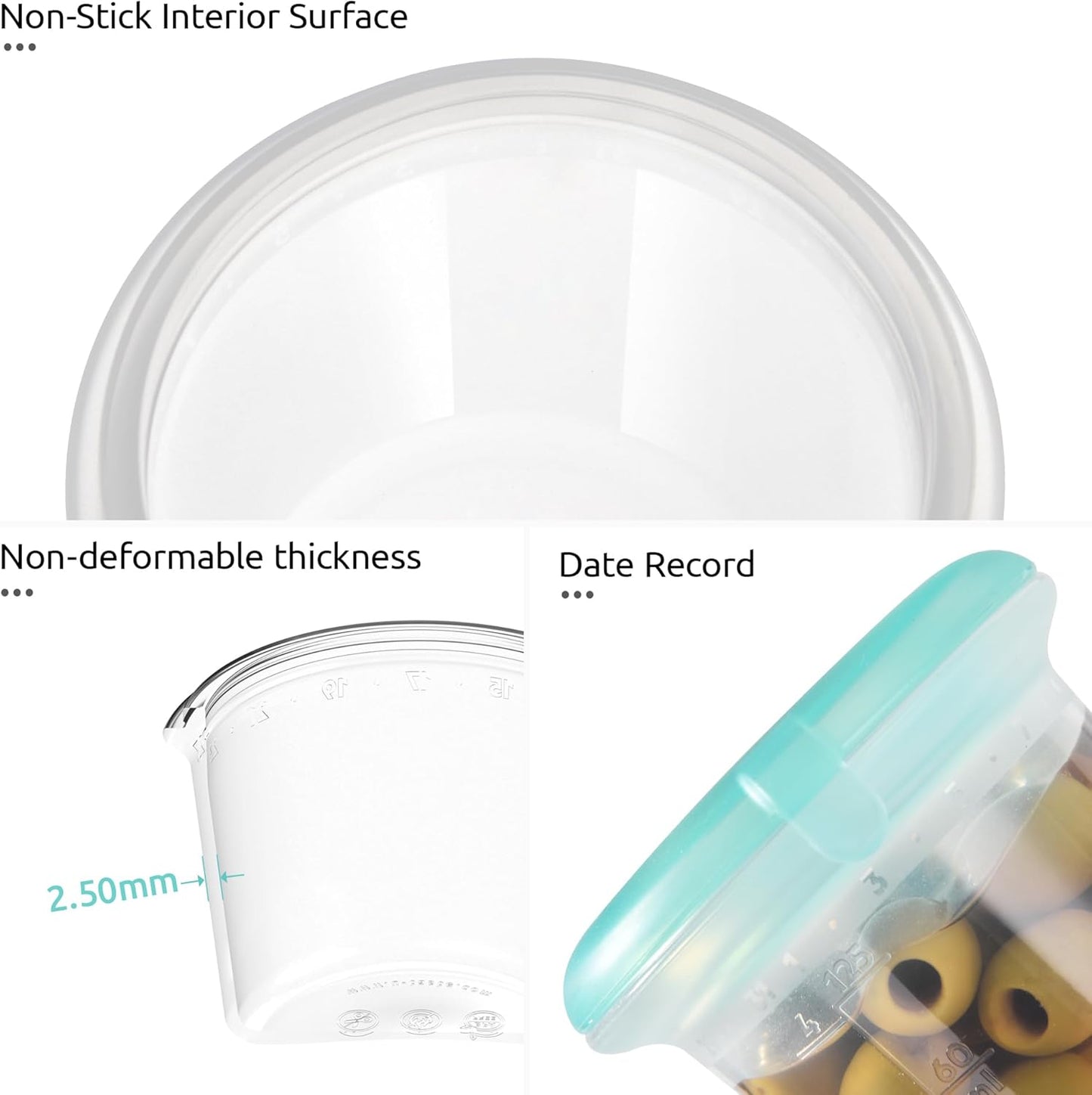 U-Taste 4oz×2 Silicone Food Container Set: Small Kitchen Storage with Airtight Lid, Freezer & Microwave Safe, Snack Box with Date Marking Circle, Clear Stackable for Yogurt, Hummus, Garnish-Aqua Sky