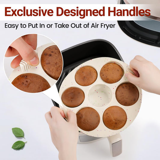 Silicone Muffin Pan for Air Fryer Oven Instant Pot, Nonstick 7 Cups Easy To Handle for Baking Egg Bites Muffin Tart Cupcake Mini Quiche 1 Pack Confetti