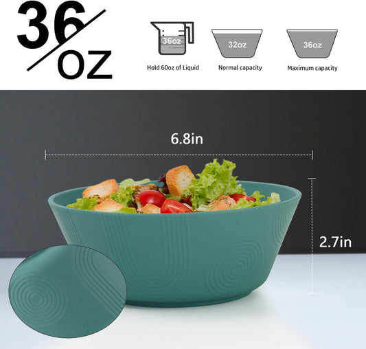 Homienly Wheat Straw Bowl Sets of 6-36oz Cereal Bowls,Microwave and Dishwasher Safe Bowls,Soup Bowl Sets Alternative for Plastic Bowls for Serving Soup,Salad(Green)