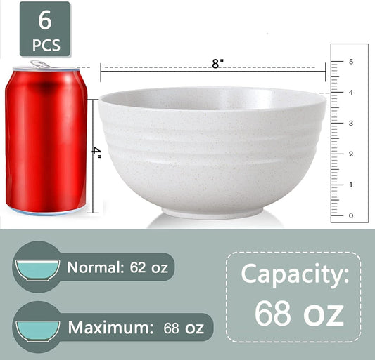 Homestockplus 【Non Ceramic】 68 Oz Salad Bowls,Large Serving Bowls 6 Pcs Unbreakable Ramen Bowl for Salad,Soup,Ramen,Noodle,Oatmeal,Snack Apply to Kitchen, Freezer,Dishwasher & Microwave Safe