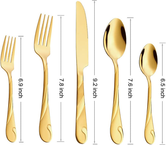 Gold Silverware Set for 6, 30-Piece Stainless Steel Flatware Set, Shiny Gold Metal Cutlery Set, Include Spoon, Fork and Knife Set, Dishwasher Safe
