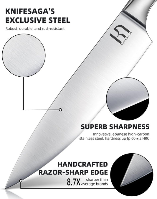 Kitchen Knife Block Set, Enduring Sharpness Premium Knife Set with Block, 14 Pcs Japanese High Carbon Stainless Steel Knives Set for Kitchen, Chef Knife Set with Block and Built in Sharpener