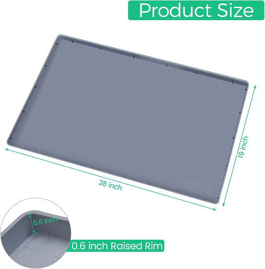 TRZZ Silicone Waterproof Under Sink Mat 28" x 19", Drip Tray and Cabinet Liner for Kitchen and Bathroom, Prevents Water Damage and Organizes Cabinets (Grey)