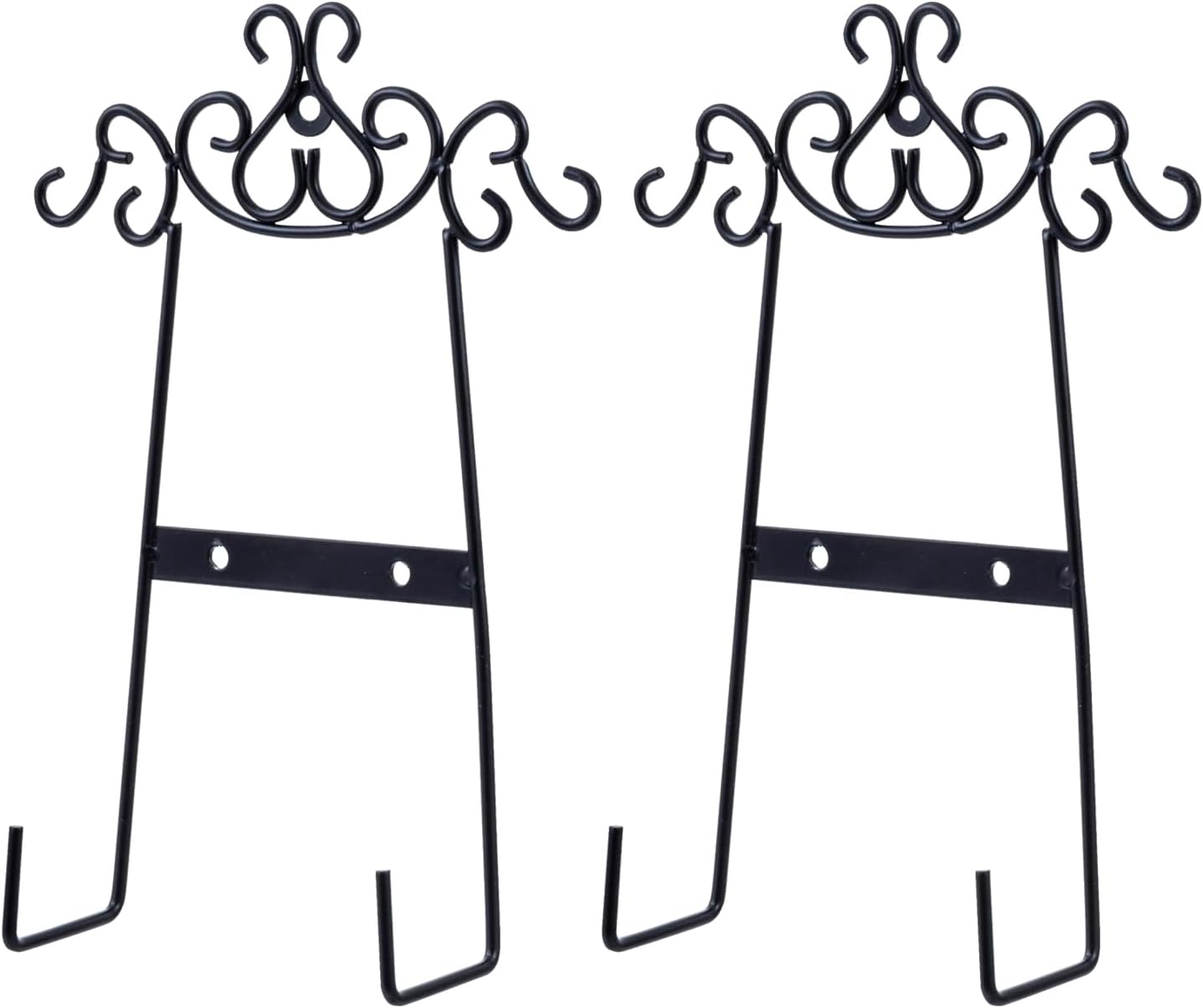 MyGift Vintage Scrollwork Black Metal Hanging Plate Holder, Set of 2 – Wall-Mounted Plate Display Rack for Collectible Plates & Platters – Holds Up to 8-Inch Plates