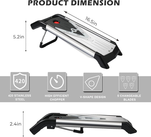 ZHANG XIAO QUAN SINCE 1628 Mandoline Slicer for Kitchen, Vegetable Chopper Stainless Steel Food Slicer Veggie Slicer Onion French Fry Cutter Potato Julienne, 5 Blades, Kitchen Utensils
