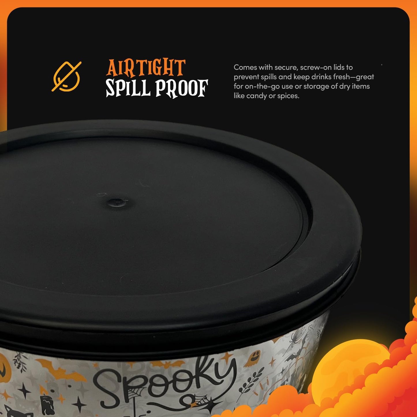 DURA LIVING Halloween Glass Food Storage Containers with Lids | Set of 4 (2 Containers + 2 Lids) 4-Cup | Spooky Design, BPA-Free, Microwave & Dishwasher Safe|Perfect for Meal Prep, Snacks & Leftovers