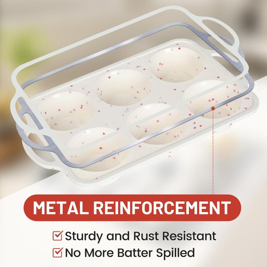 Jumbo Muffin Pan, Metal Reinforced Frame 3.5 Inch Large Silicone Cupcake Pan 6 Cups Large Muffin Pan with Handle Nonstick Jumbo Muffin Tin for Baking Giant Homemade Muffins, Frittatas 1 Pack