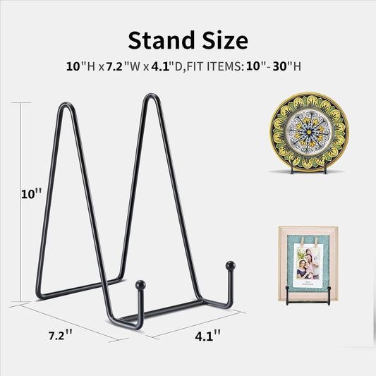 Kruodop 3 Pack 10 Inch Plate Stands for Display, Plate Holder Display Stand, Picture Frame Stand Black Metal Frame Holder Stands for Book,Small Easel,Decorative Plate,Photo and Platter,Tabletop Art