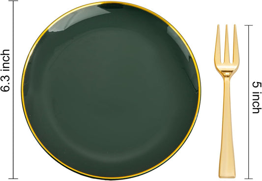 Festiva 200Pcs Green Dessert Plates 6.3" with Plastic Forks 5"- Small Disposable Plates- Dessert/Cake/Appetizer Plastic Plates include 100Plates 100Forks for Christmas Party&New Year