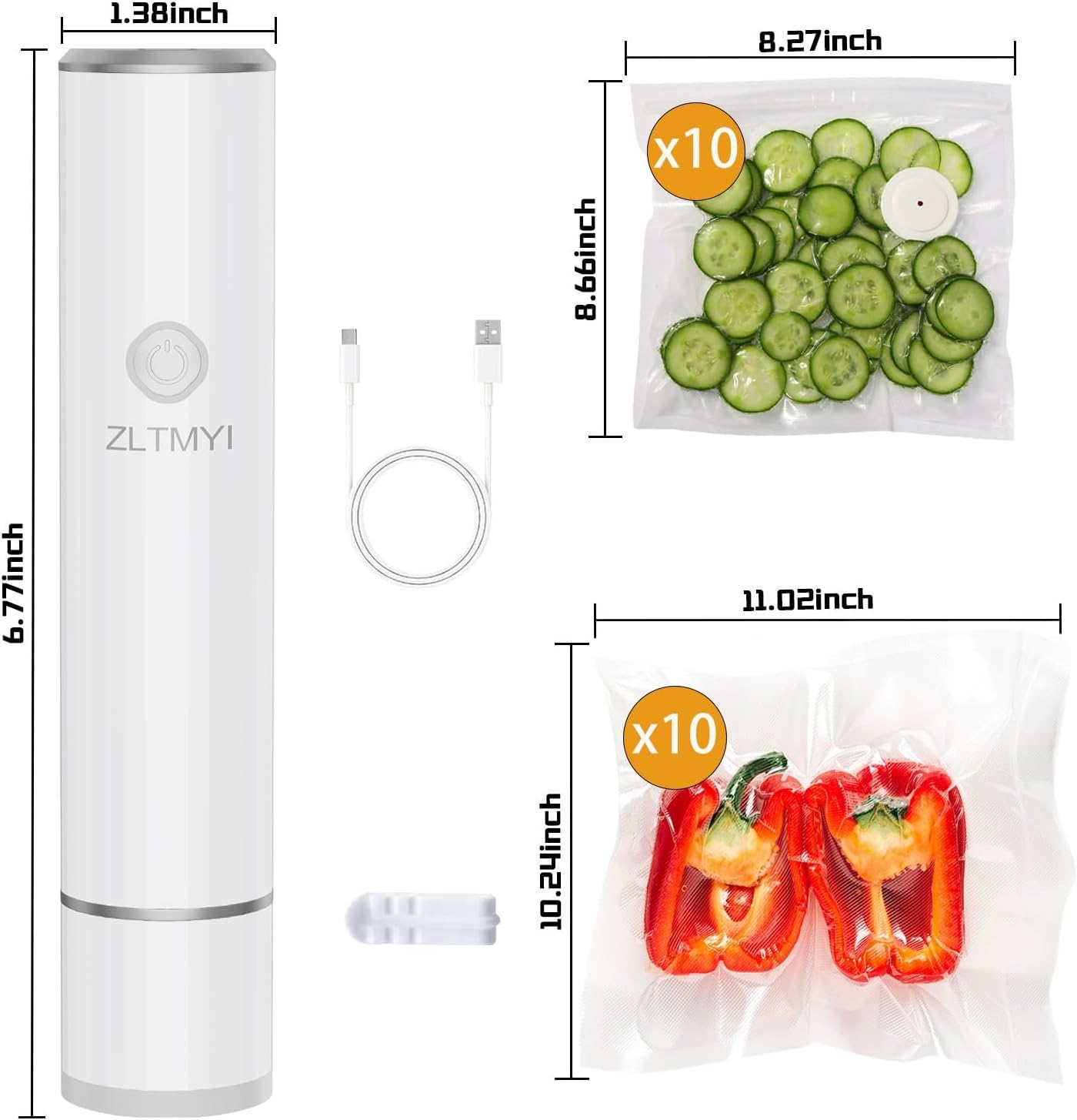 Handheld Vacuum Sealer for Food,Compact Portable Vacuum Sealer Machine Include Reusable Vacuum Sealer Bags Ideal for Preservation Fresh,Sous-Vide,Meal Prep and Food Storage(20 S+XL ZZ)