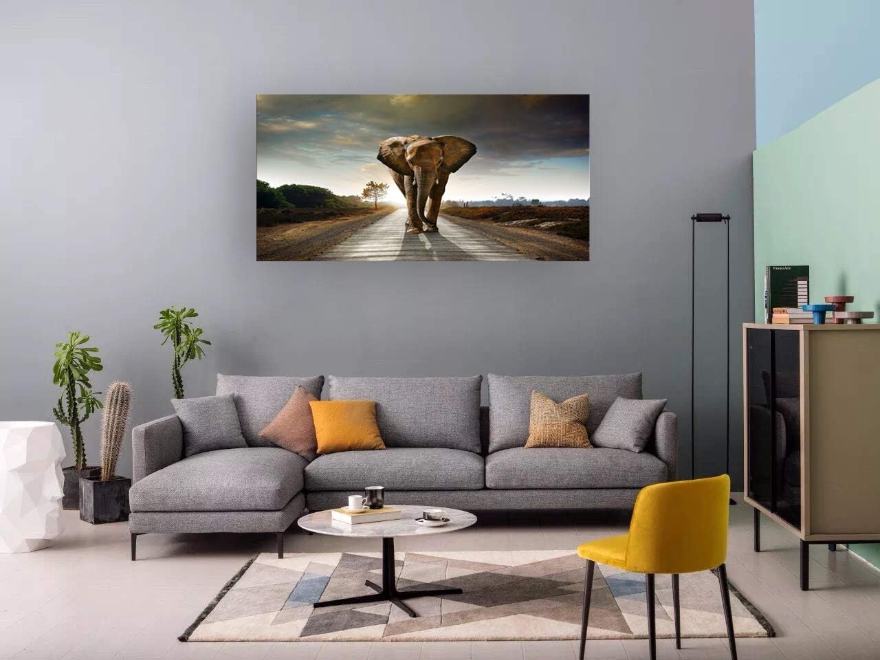 Muolunna D1250 Elephant Canvas Prints Wall Art Animals Photo Pictures Painting on Canvas Decor for Living Room Bedroom Home Office kitchen Wall Decor Stretched and Framed Grey Landscape Artwork