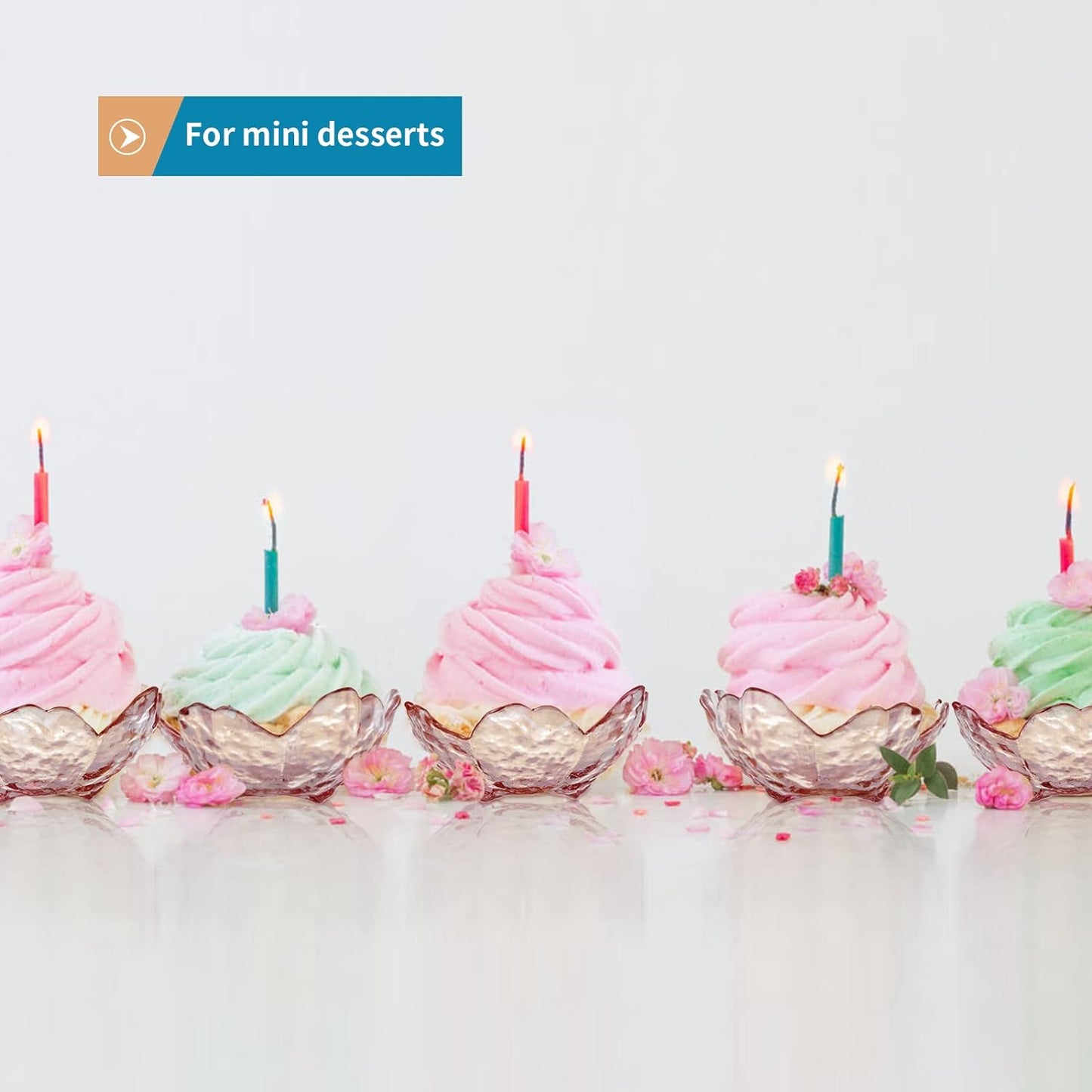 8 Pcs Glass Sakura Soy Sauce Dishes, Cute Mini Dessert Bowls, Stackable Tiny Appetizer Plates for Dips, Seasonings, Snacks, Fruits or Tea Bags, Small Candles, Trinkets (Pink)